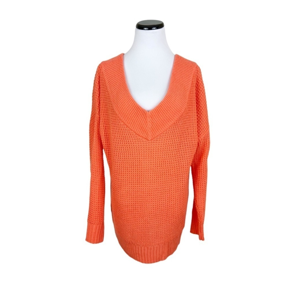 Zenana Premium Oversized V-Neck V-Back Sweater Orange Size Small